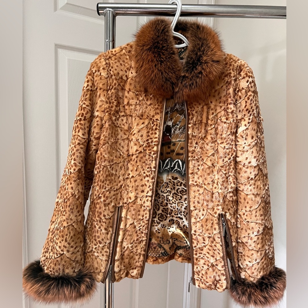Leopard Print Faux Fur Trim Jacket